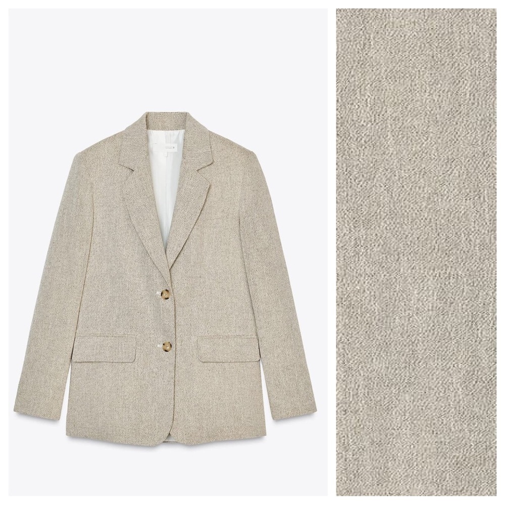 NWT. Zara Beige/Brown Cotton Blend Straight Jacket with Shoulder Pads. Size S. - Picture 3 of 10